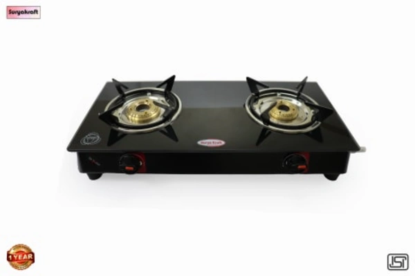 SuryaKraft SKDBNANOBB Crystal / Glass Top Manual Gas Stove (2 Burners) - 2 Burners, Black, NA